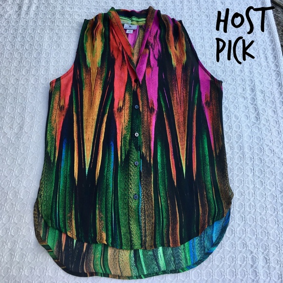 Worthington Tops - WORTHINGTON SHEER MULTI-COLORED BUTTON DOWN
